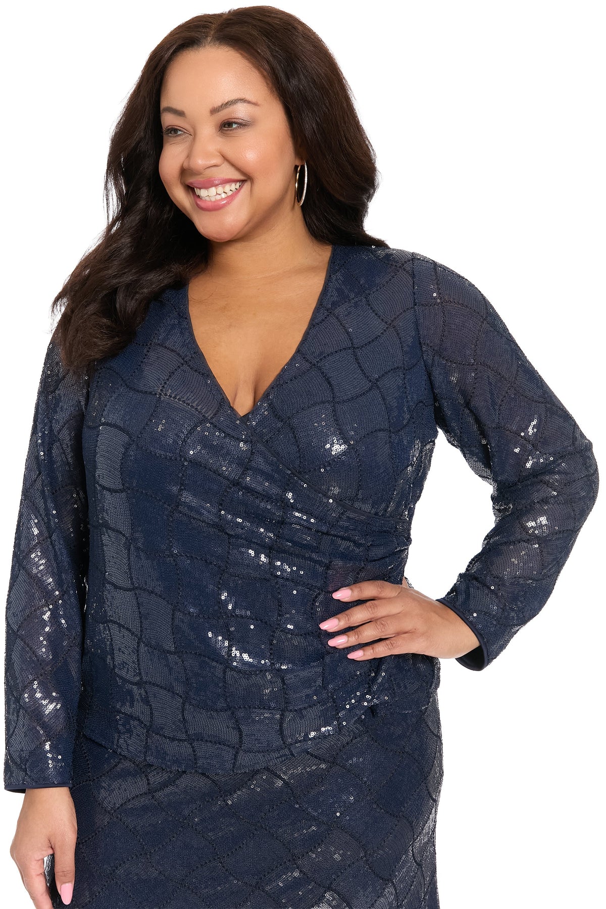 Rosaline Long Sleeve Diamond Sequin Blouse Top