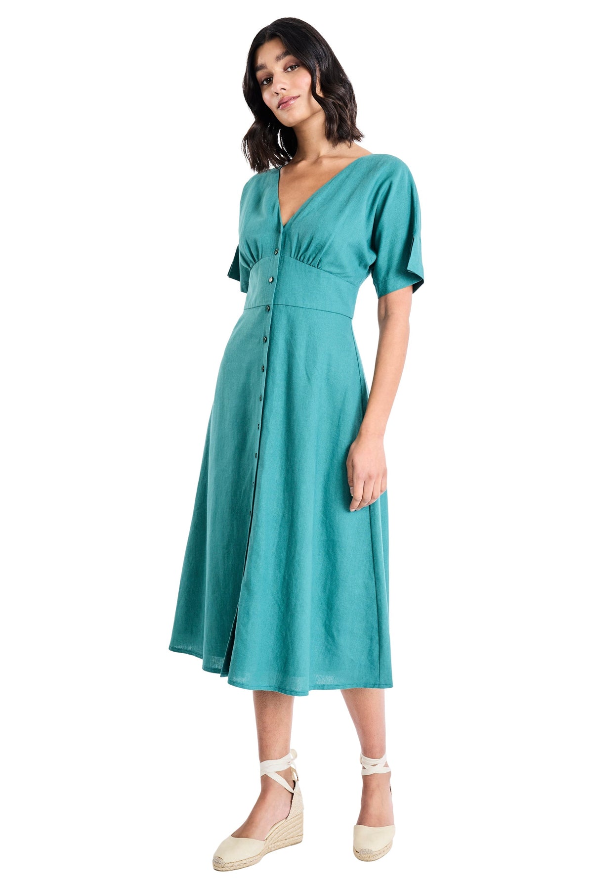 Lilith Button Front Flutter Sleeve Dress - FINAL SALE
