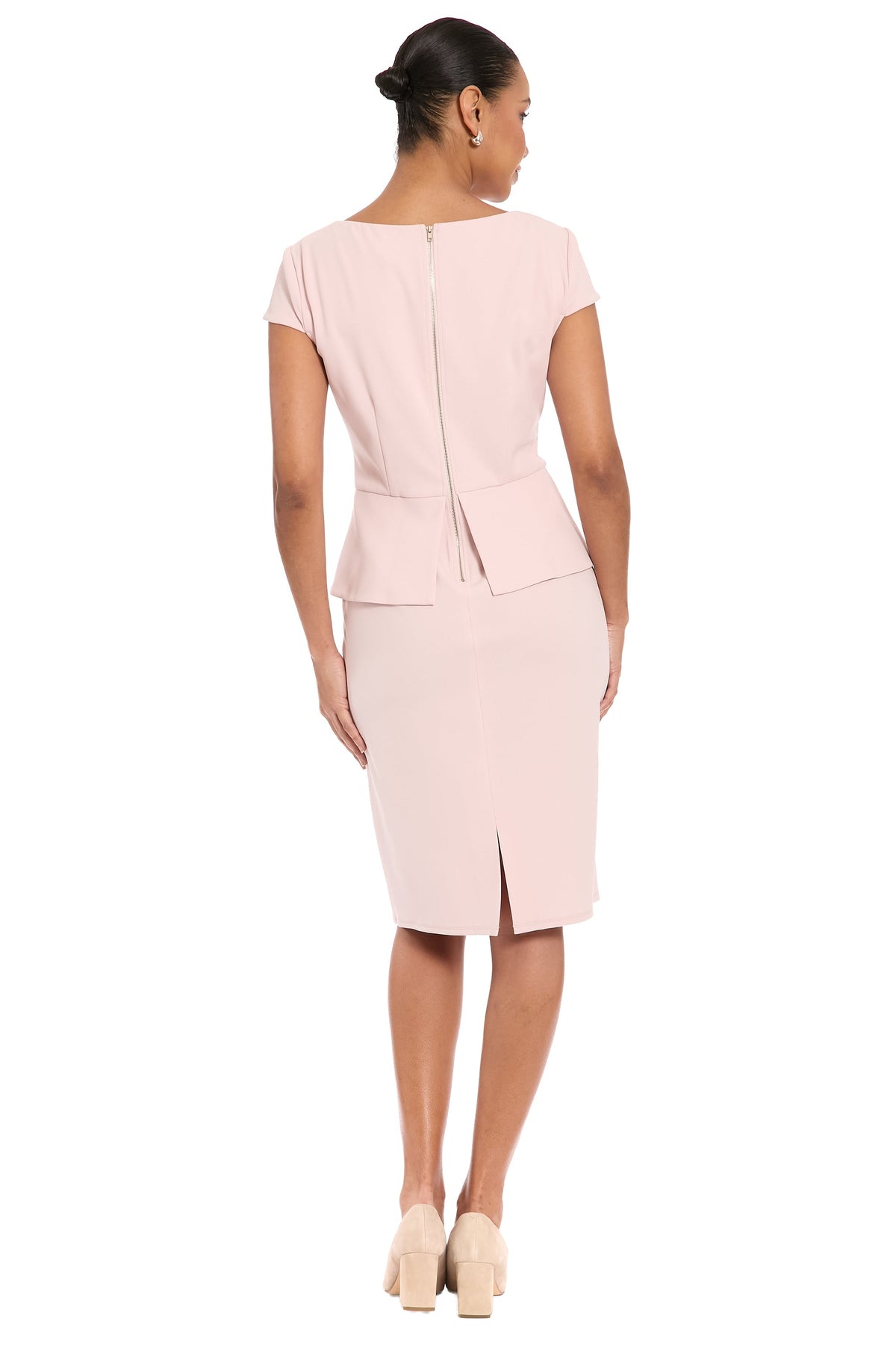 Nadya Cap Sleeve Peplum Sheath in Scuba Crepe