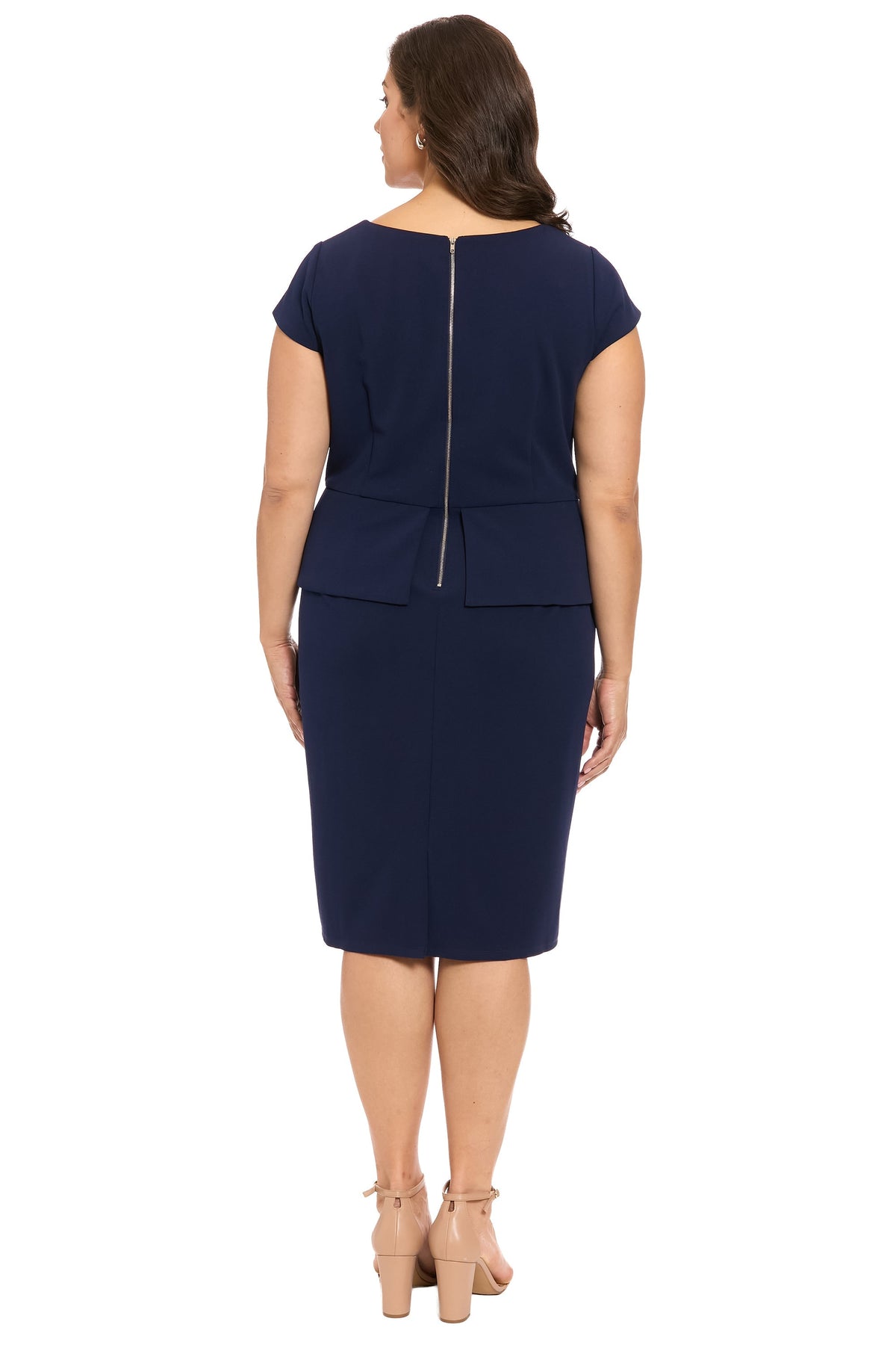 Nadya Cap Sleeve Peplum Sheath in Scuba Crepe