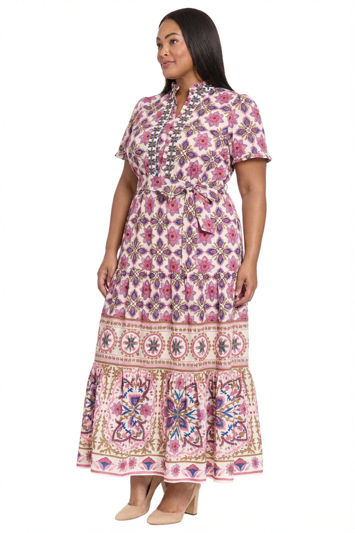 Mackenzie Elbow Sleeve TIered Maxi in Tiles Medallion