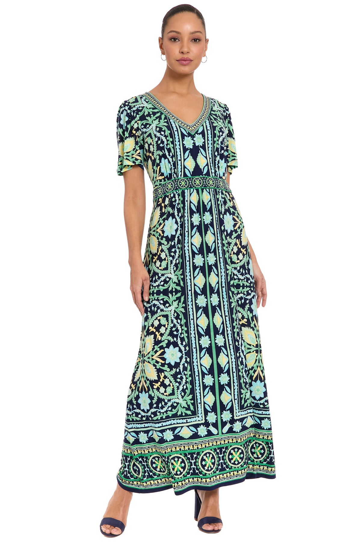McKay Flutter Sleeve Maxi in Tile Medallion