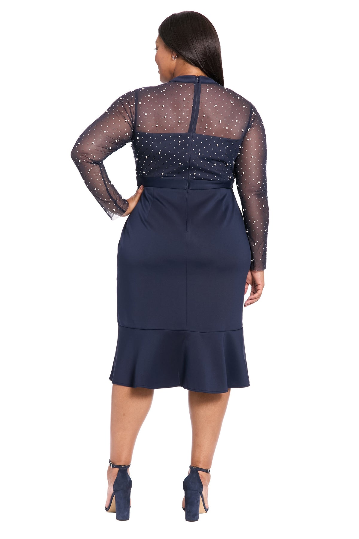 Laurenda Beaded Pearl Illusion Mesh Midi