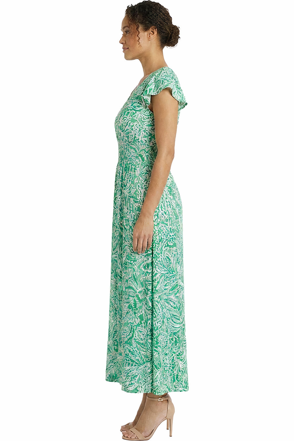 Tay in Linear Floral Maxi Flutter Sleeve Dress