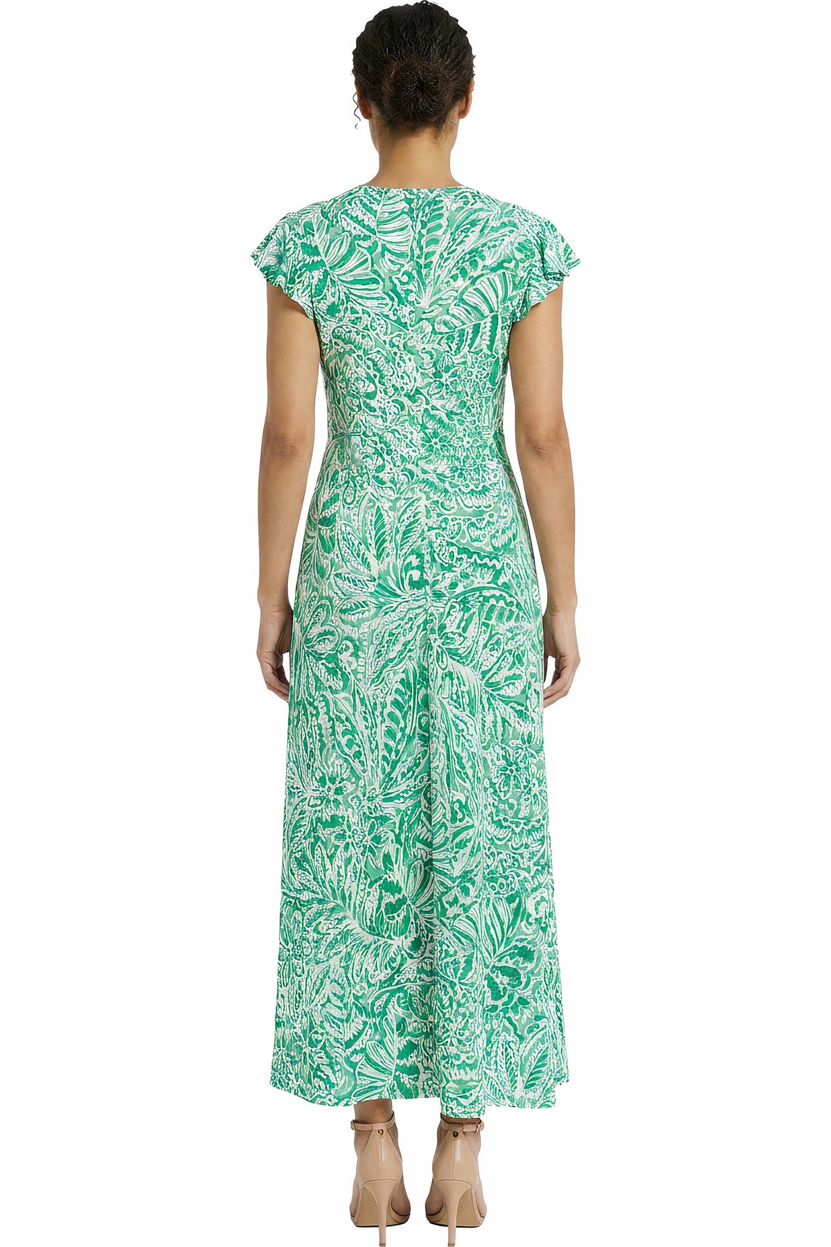 Tay in Linear Floral Maxi Flutter Sleeve Dress
