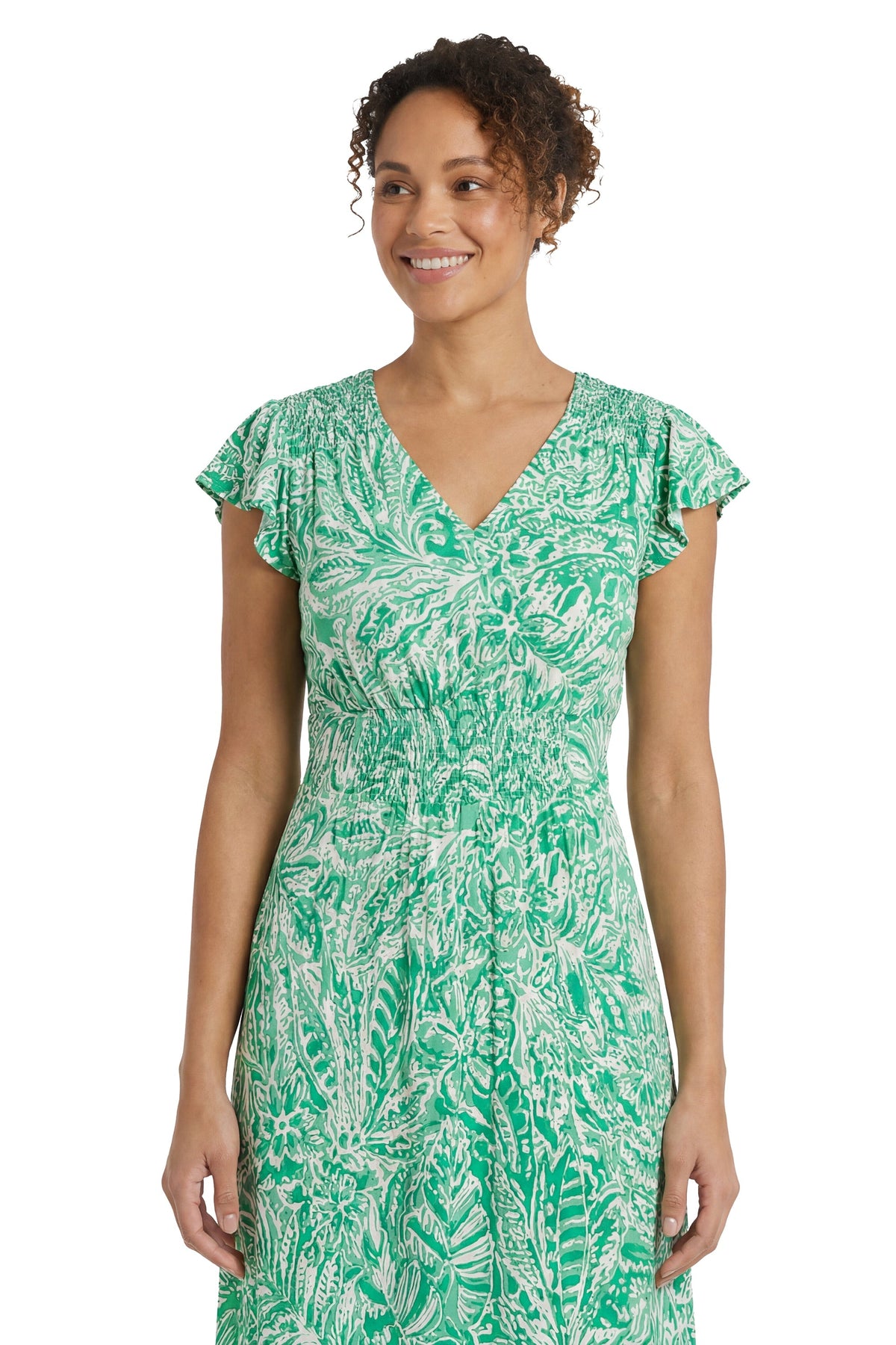 Tay in Linear Floral Maxi Flutter Sleeve Dress