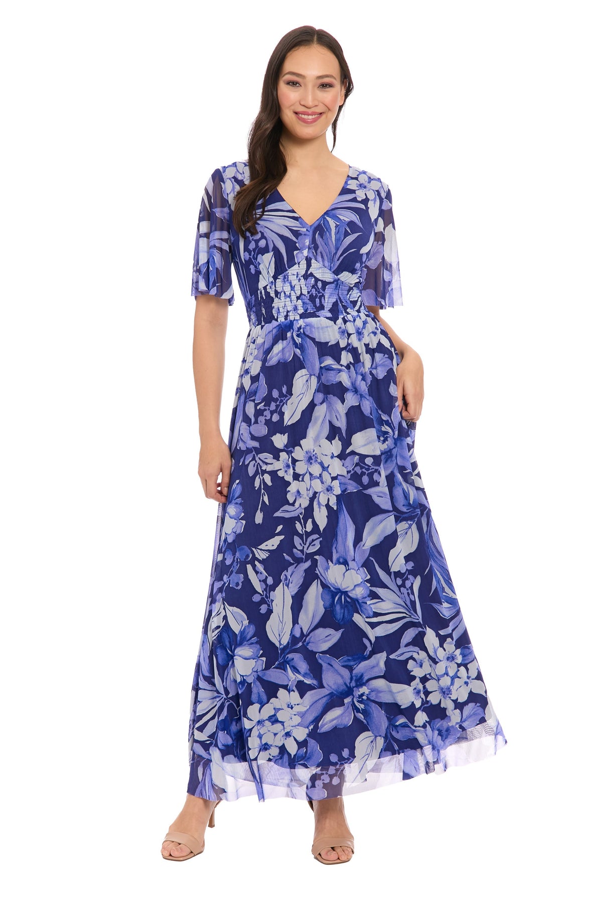 Leila Smocked Waist Mesh Maxi in Nature's Harmony