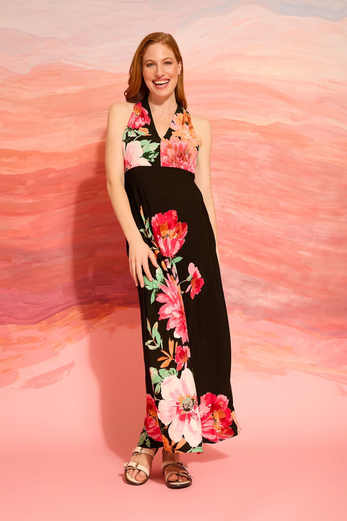 Zarina Petite Halter V-Neck Maxi Dress