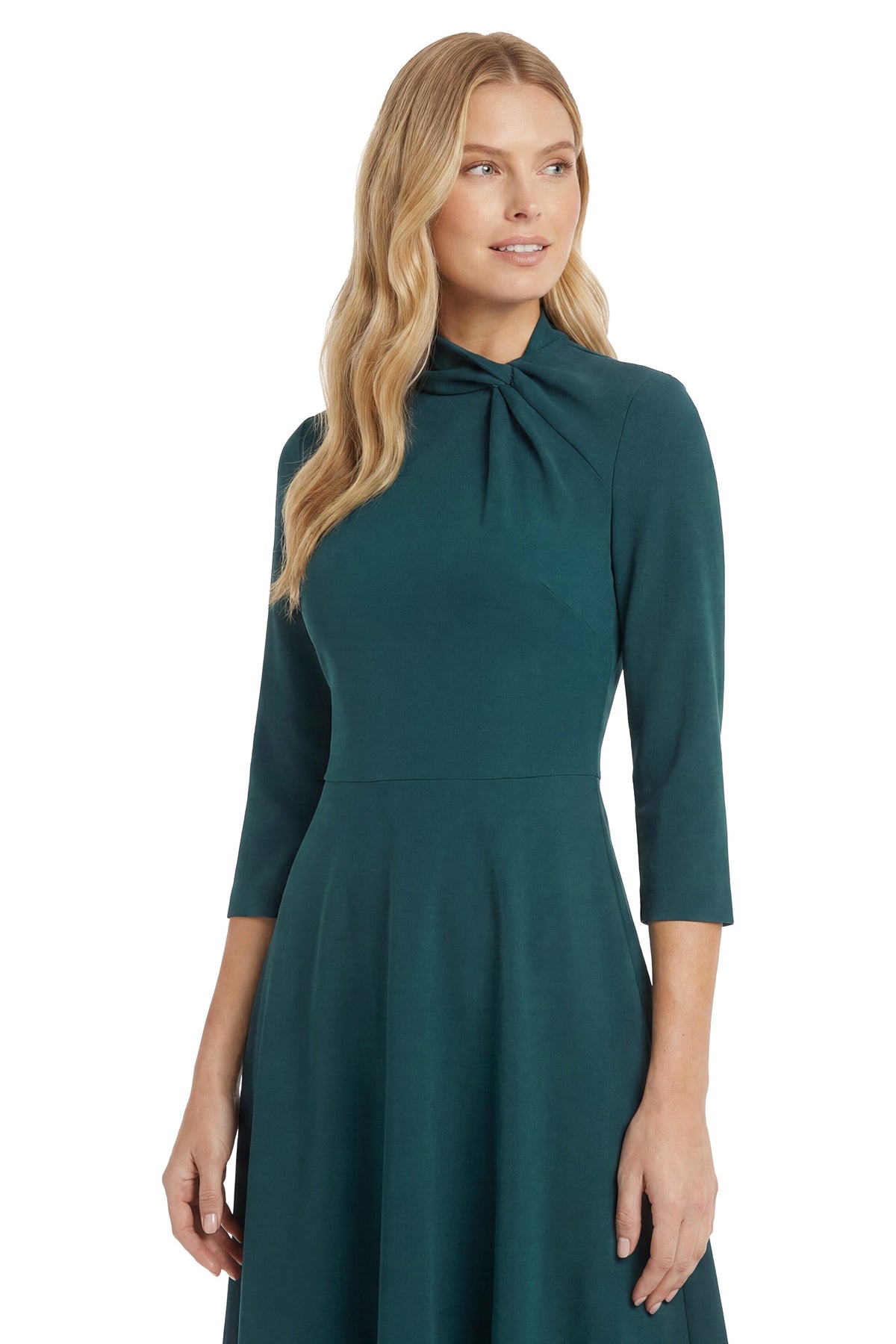 Theodora Twist Neck Fit-and-Flare Dress
