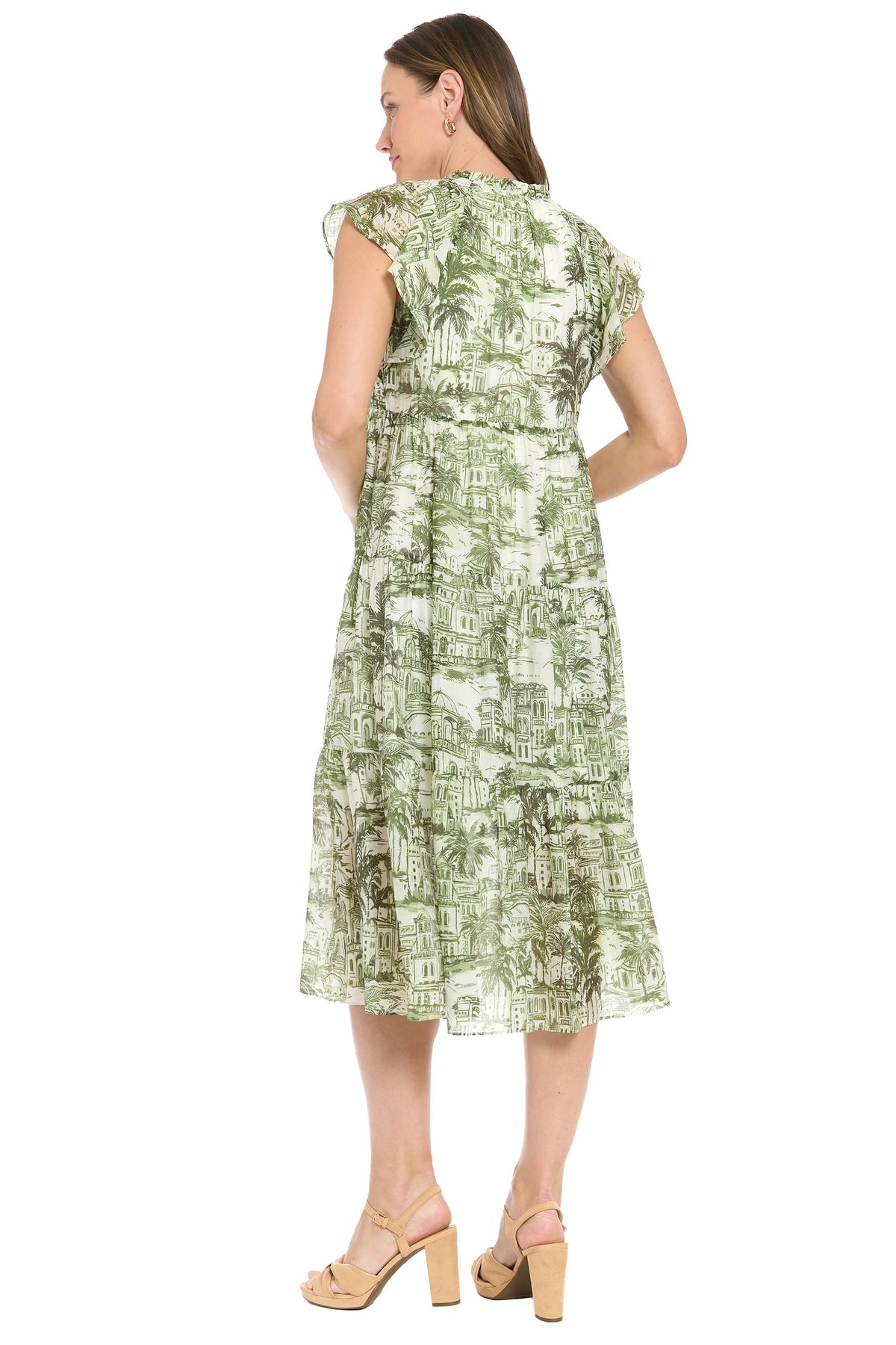 Trini Flutter Sleeve Tiered Midi