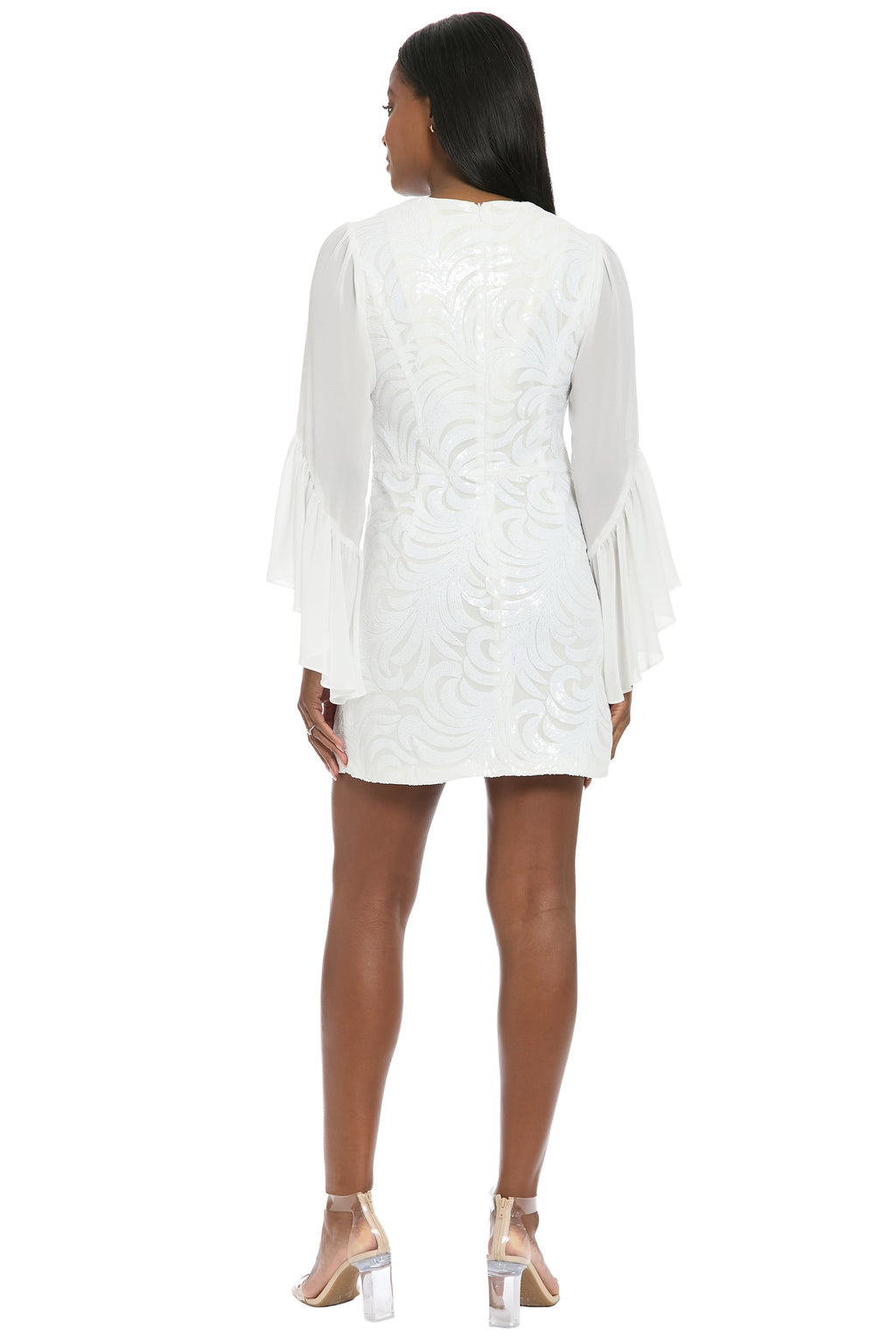 Maud Sheer Flounce Sleeve in Oceanic Sequin