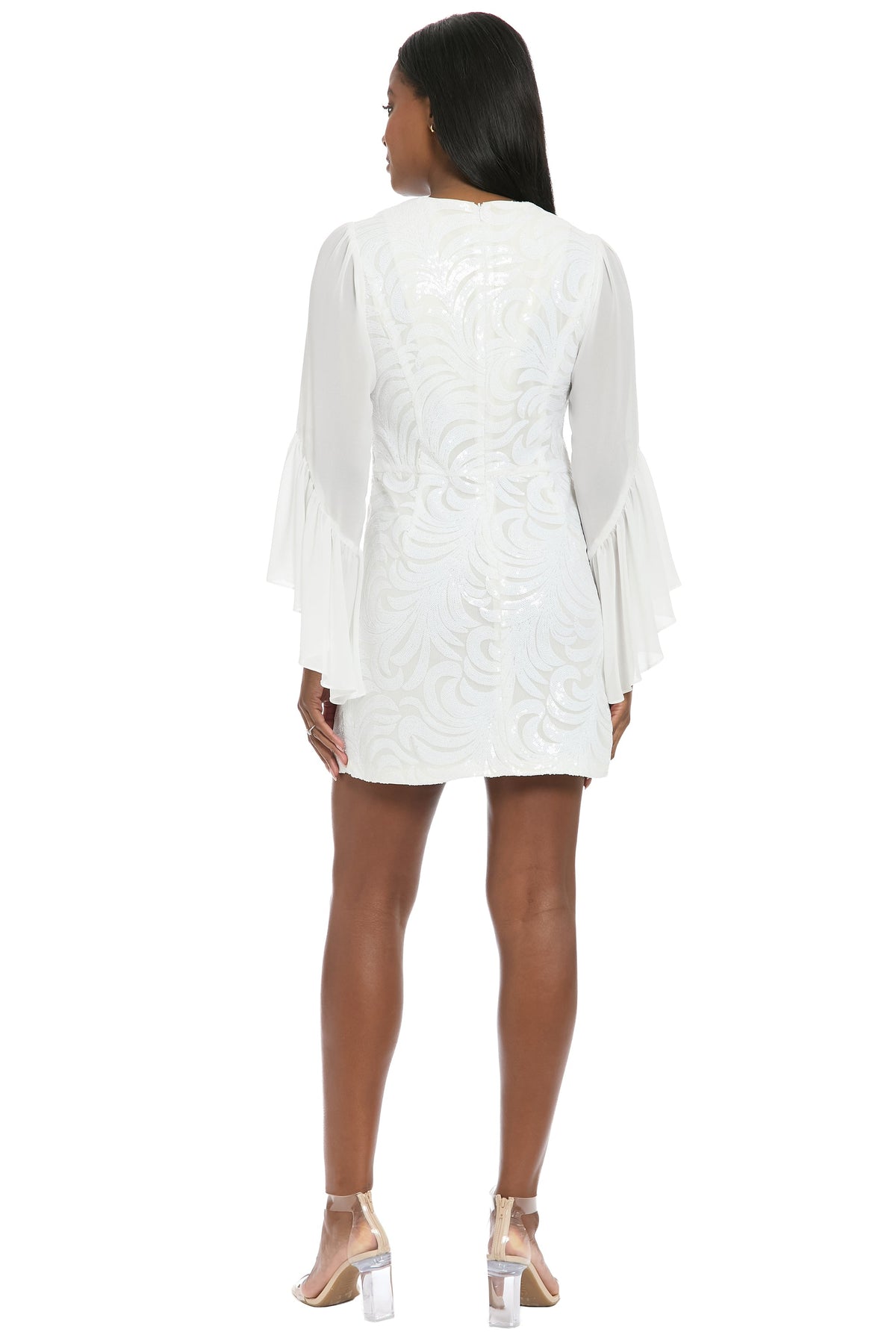 Maud Sheer Flounce Sleeve in Oceanic Sequin
