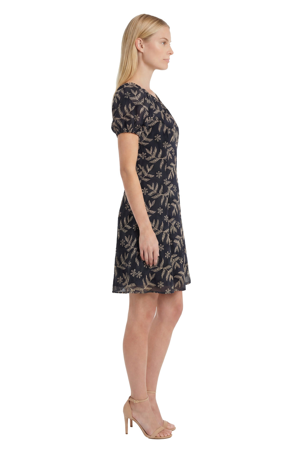 Mariel Puff Sleeve Dress in Embroidered Cotton