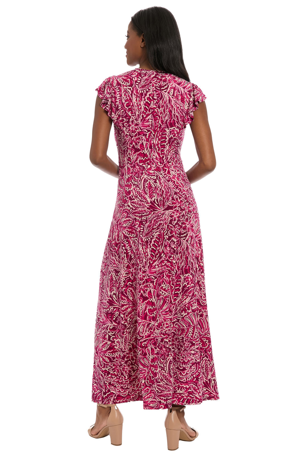 Tay in Linear Floral Maxi Flutter Sleeve Dress