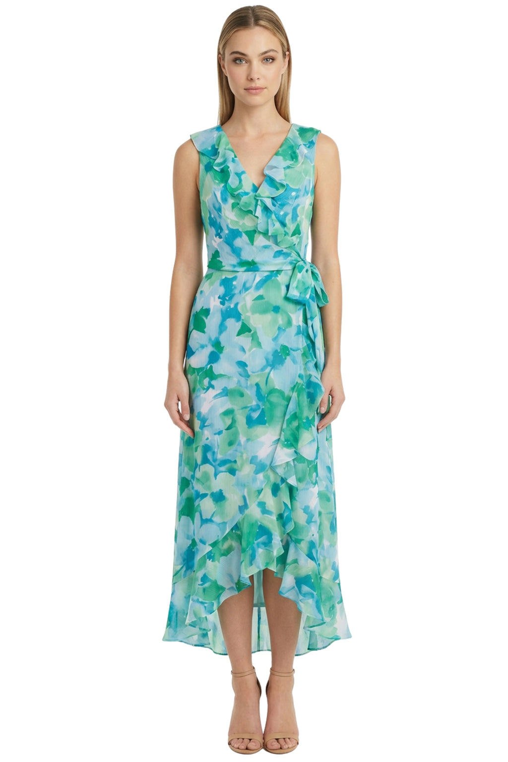 Rosie Side Tie Ruffle Dress in Blurred Poppy