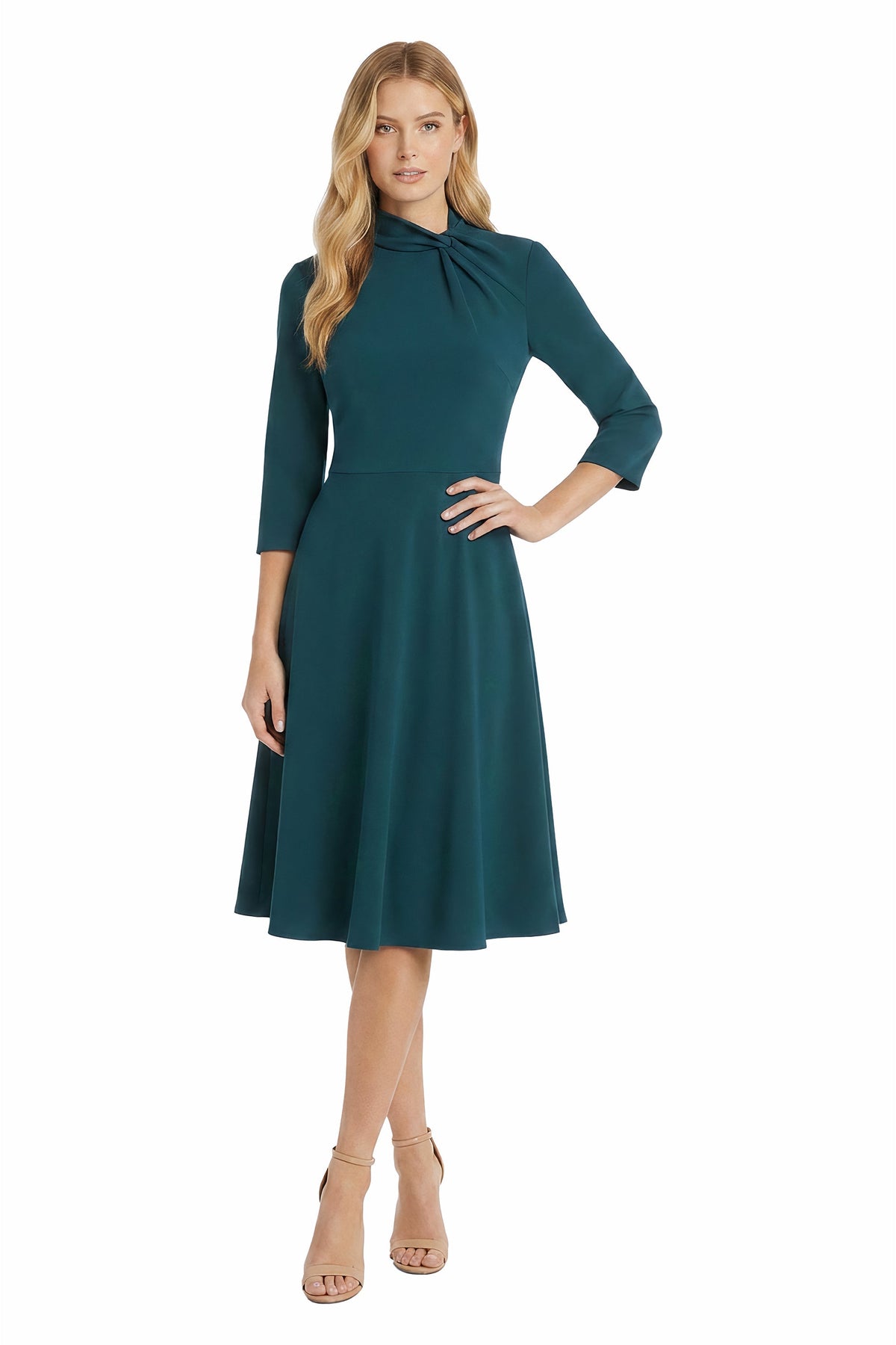 Theodora Twist Neck Fit-and-Flare Dress