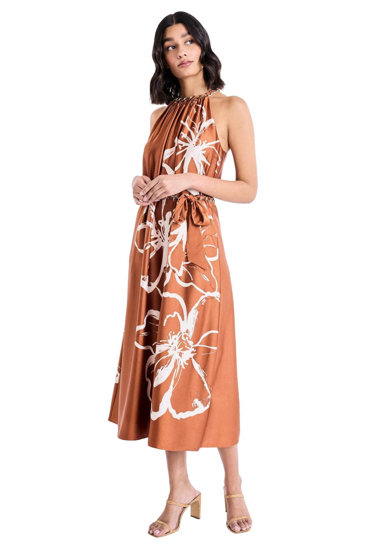 Rhianna Gold Chain Halter Dress
