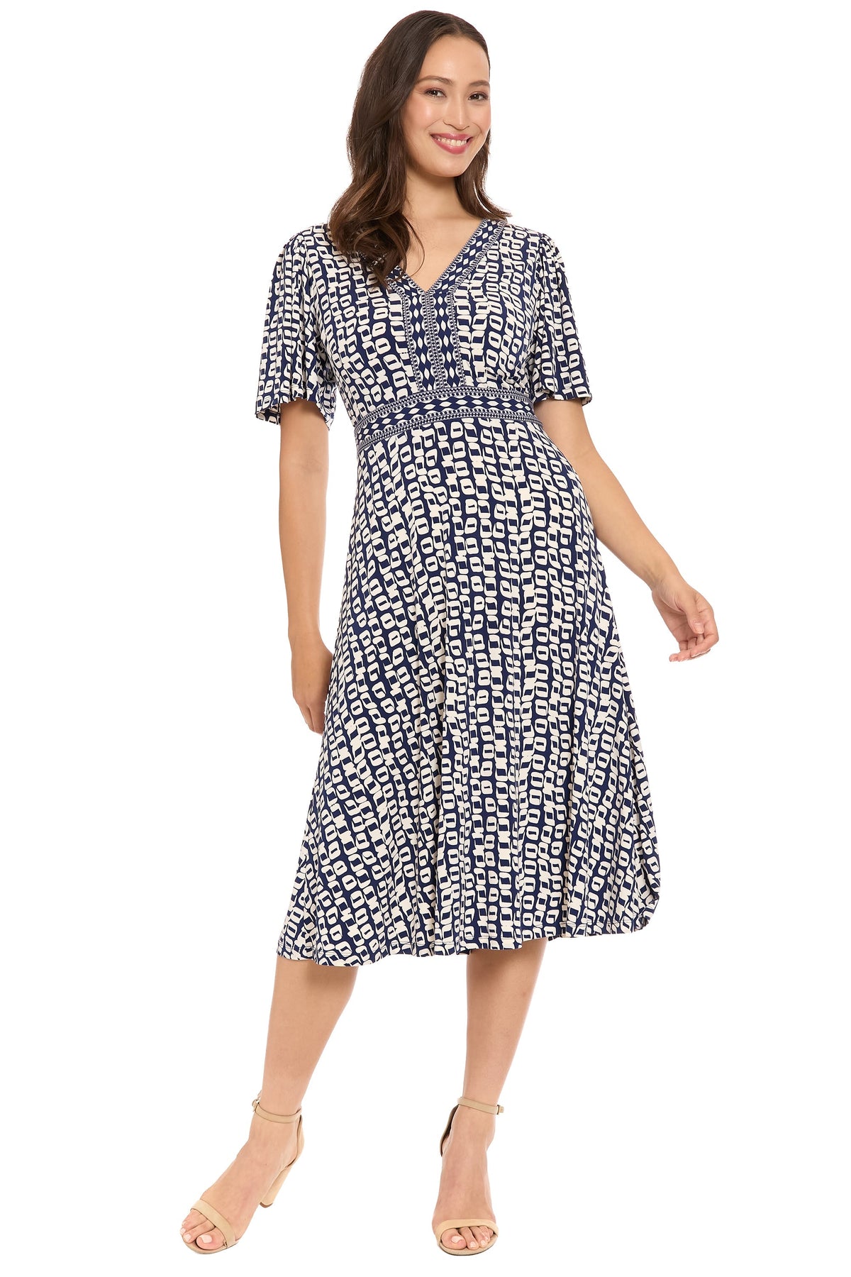 McKay Short Sleeve Fit & Flare Midi