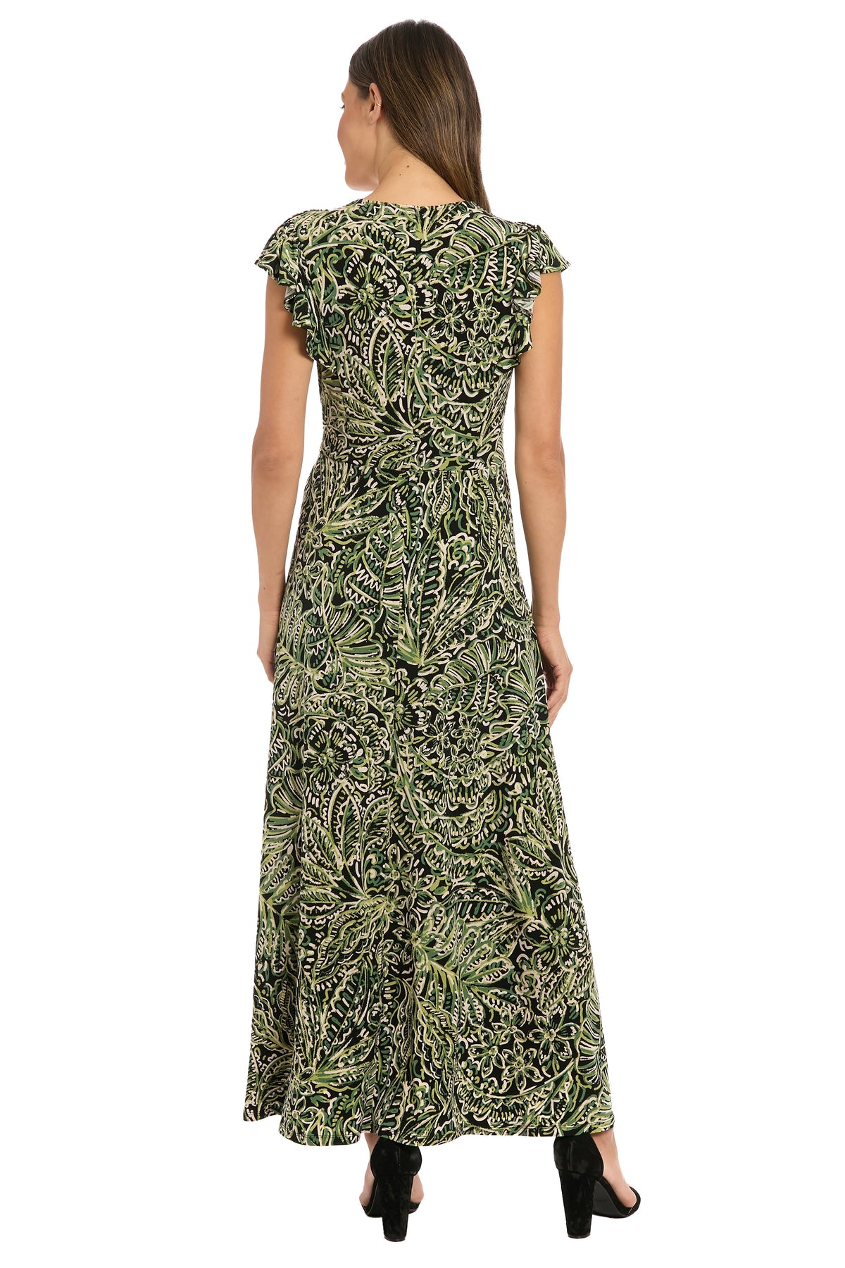 Tay in Linear Floral Maxi Flutter Sleeve Dress