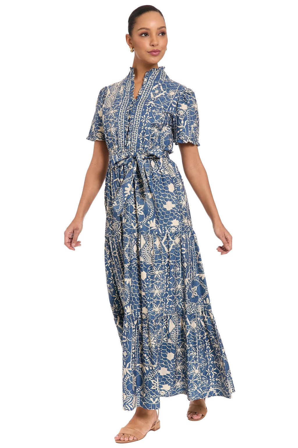 Mackenzie Printed Cotton Maxi in Lace Denim