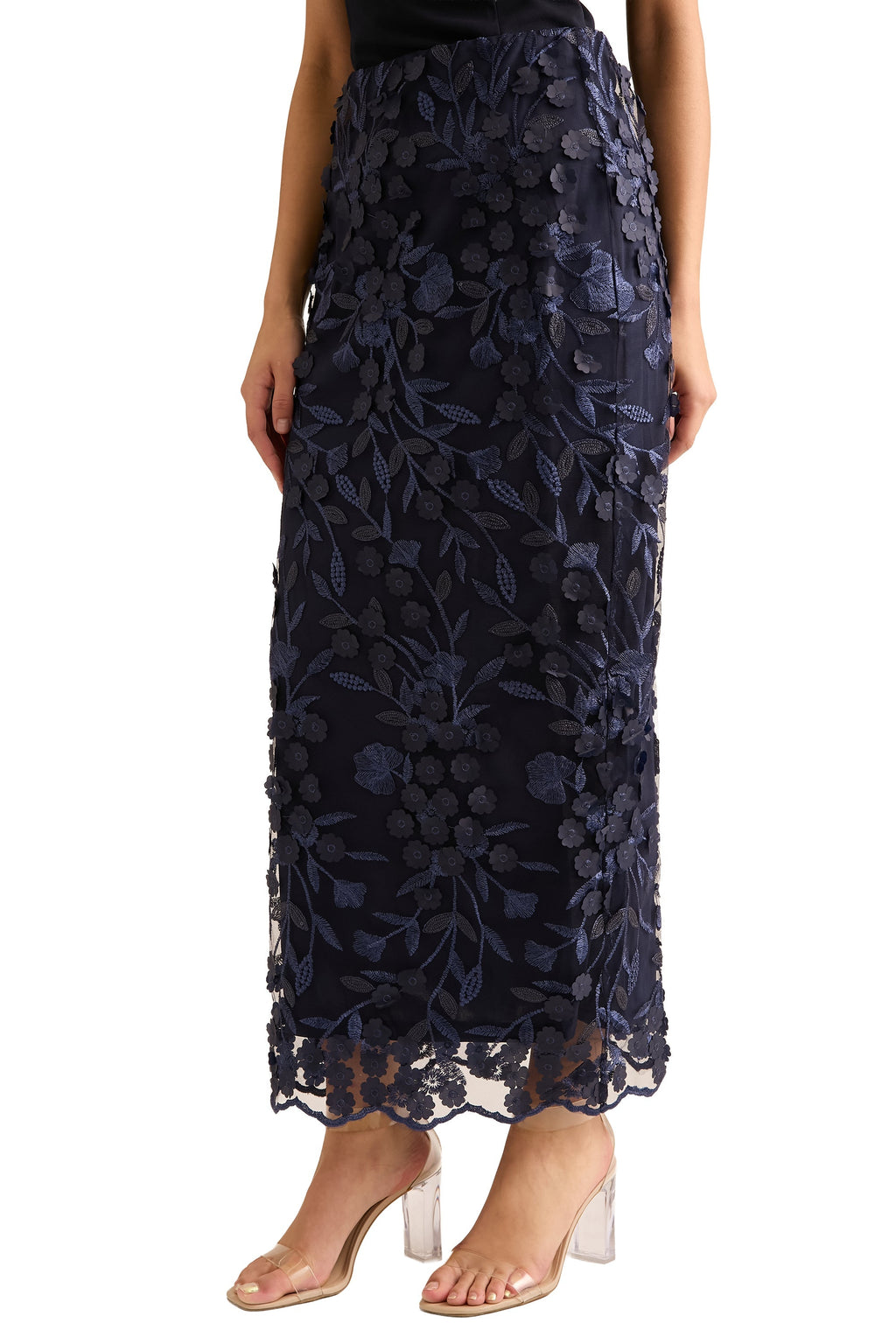 Marigold Skirt in 3D Petal Embroidery