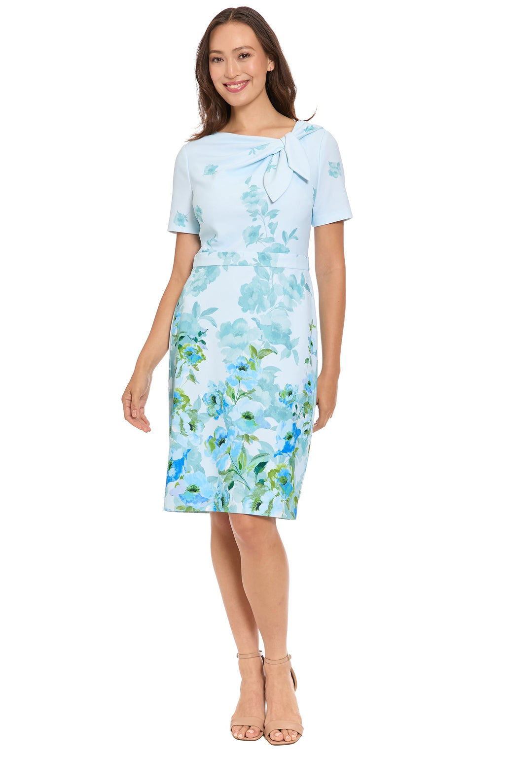 Suni Side Tie Neck Sheath in Rose Border