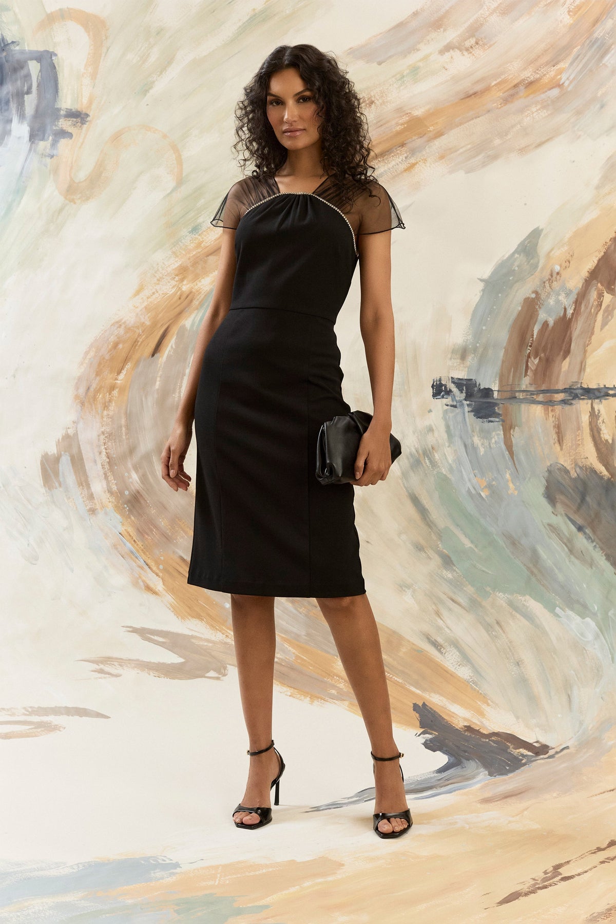 Therese Sheer Rhinestone Neck Sheath Dress