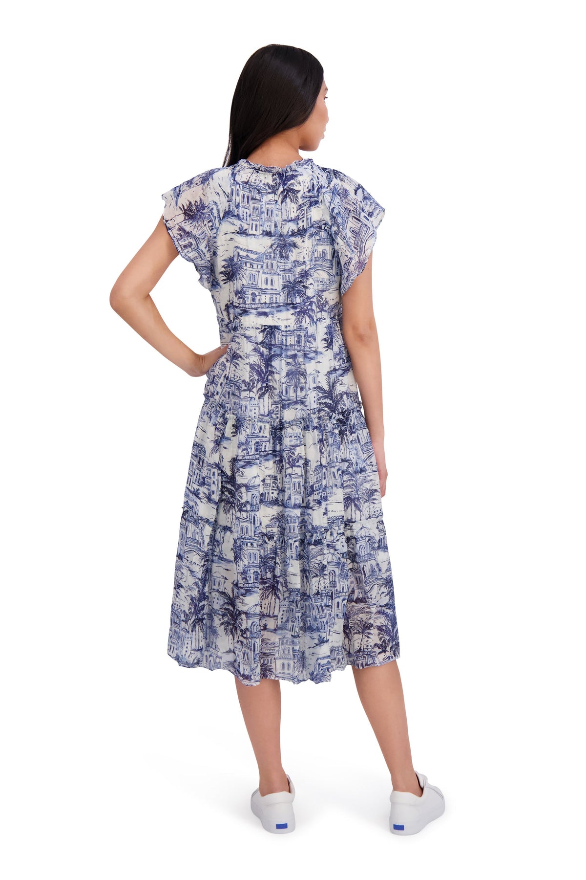 Trini Flutter Sleeve Tiered Midi