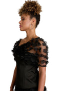 Tudor 3D Mesh Flower Shawl Blouse