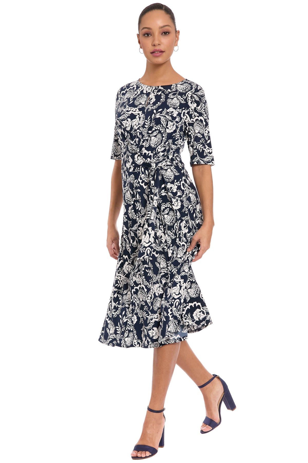 Revel Elbow Sleeve Midi in Graphic Provencal