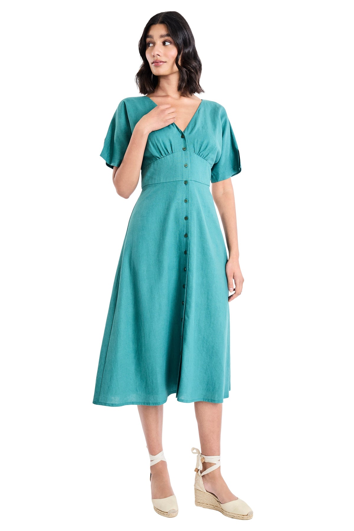 Lilith Button Front Flutter Sleeve Dress - FINAL SALE