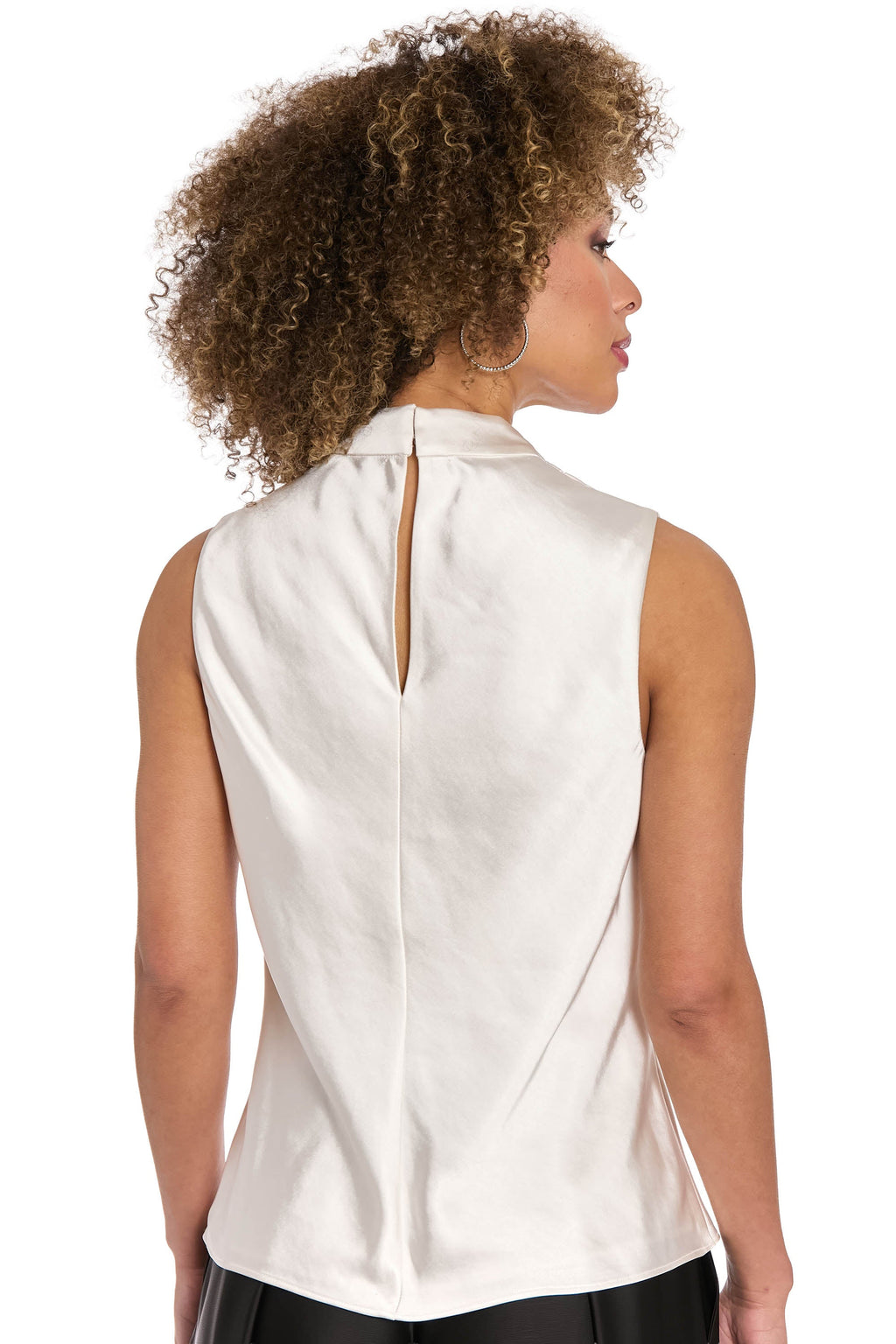 Nica Embellished Draped Mock Neck Satin Top