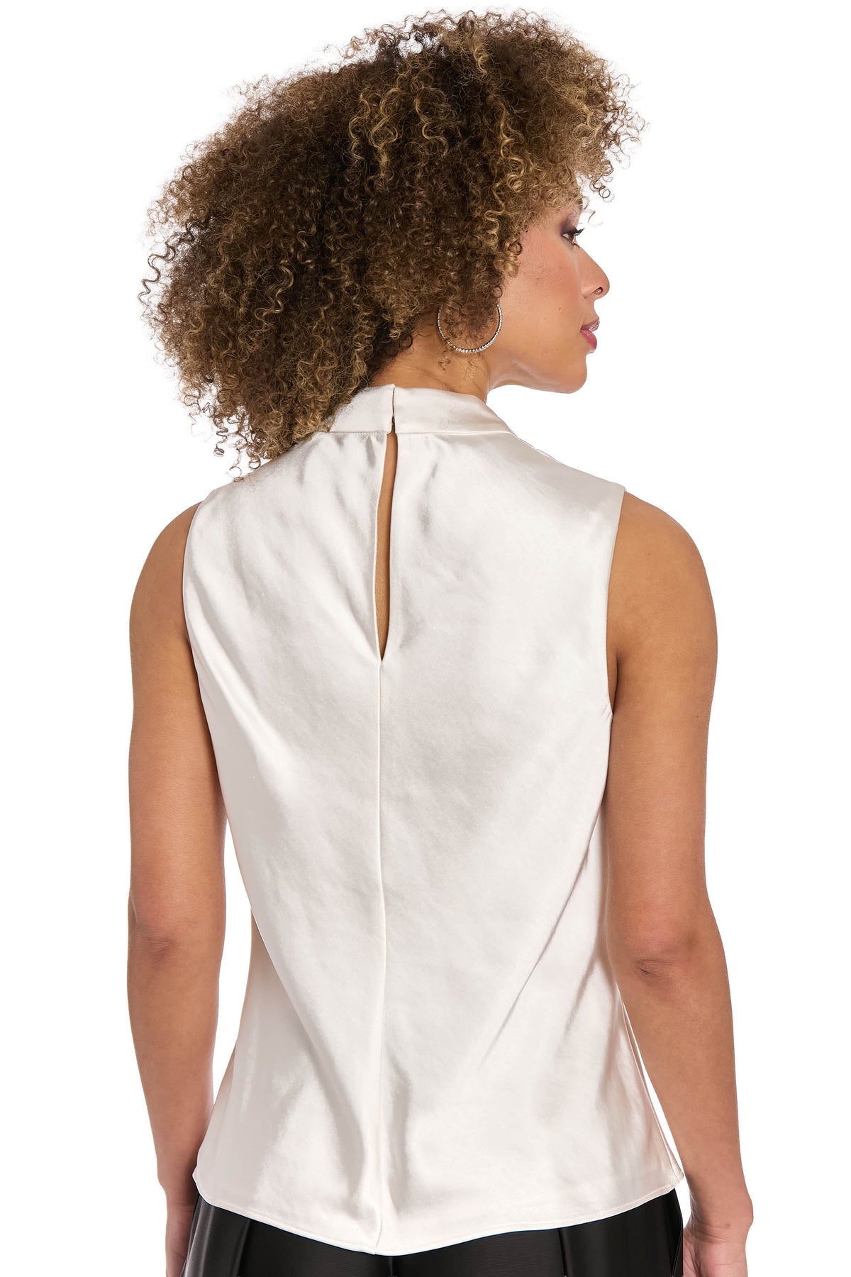 Nica Embellished Draped Mock Neck Satin Top