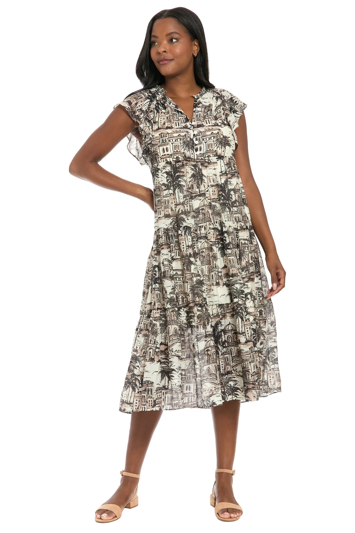 Trini Flutter Sleeve Tiered Midi