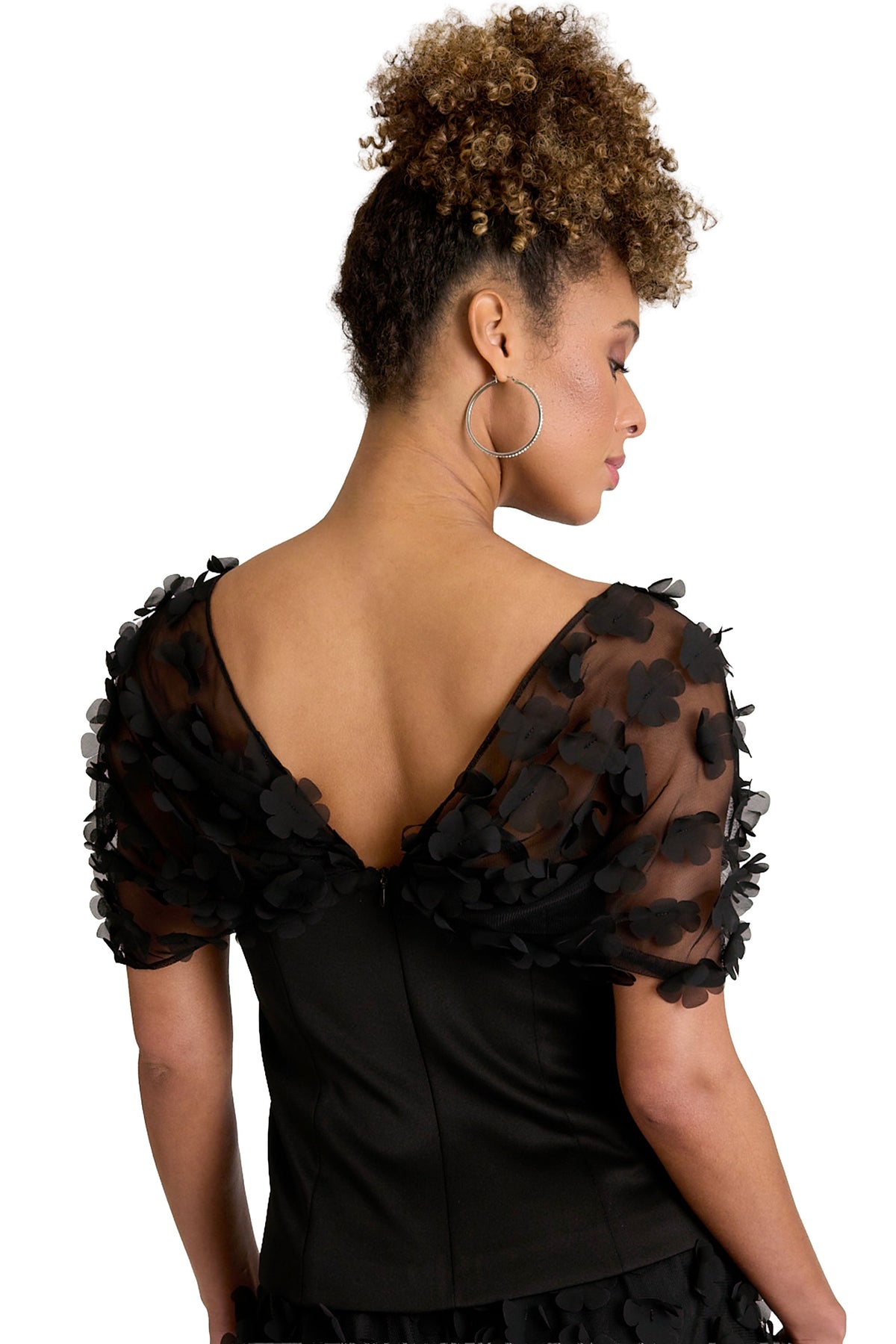 Tudor 3D Mesh Flower Shawl Blouse
