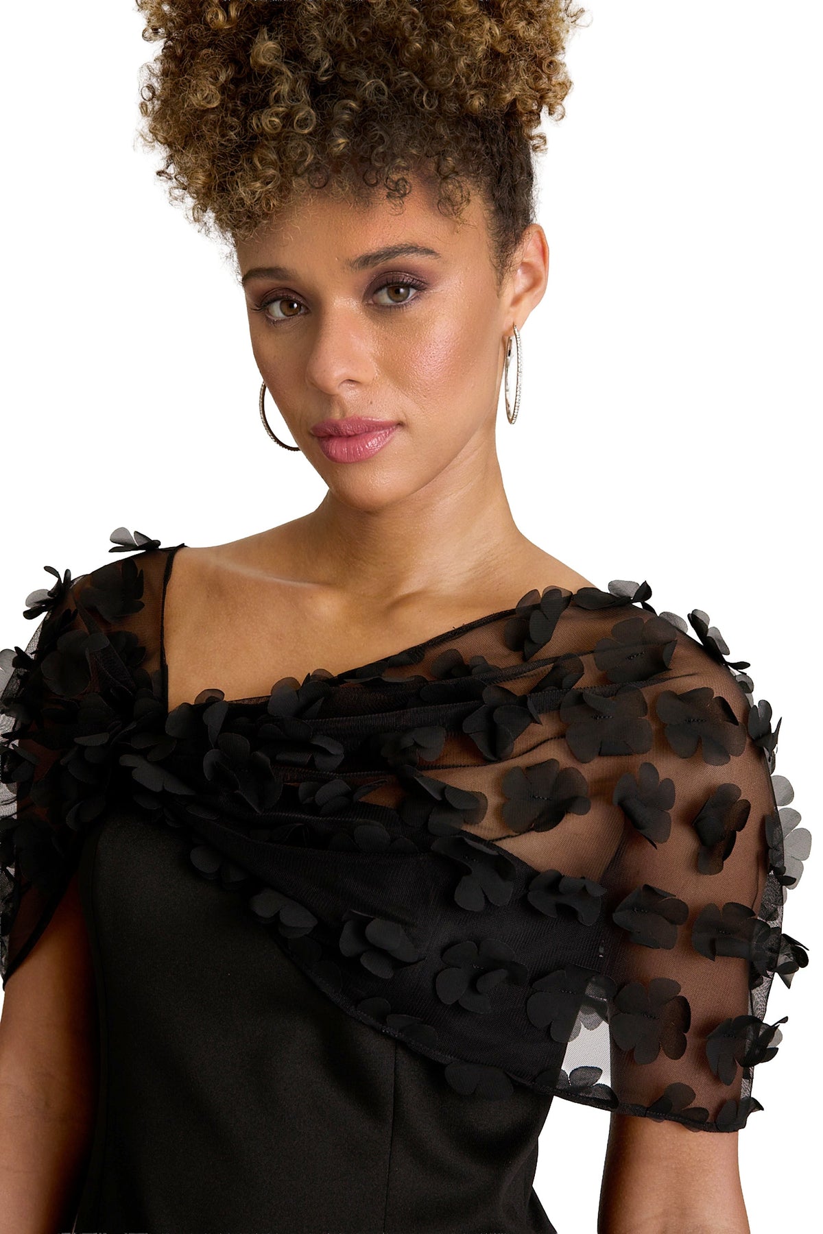 Tudor 3D Mesh Flower Shawl Blouse