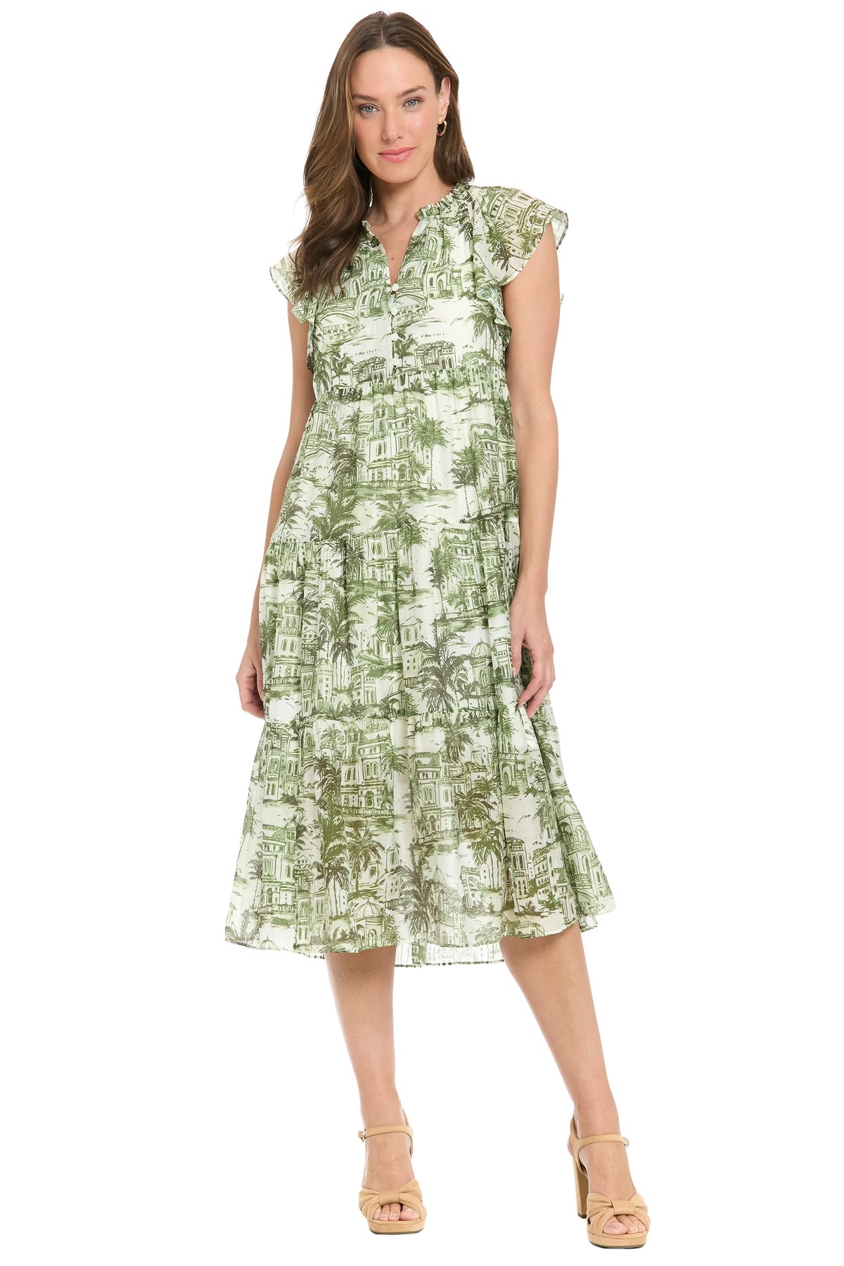 Trini Flutter Sleeve Tiered Midi