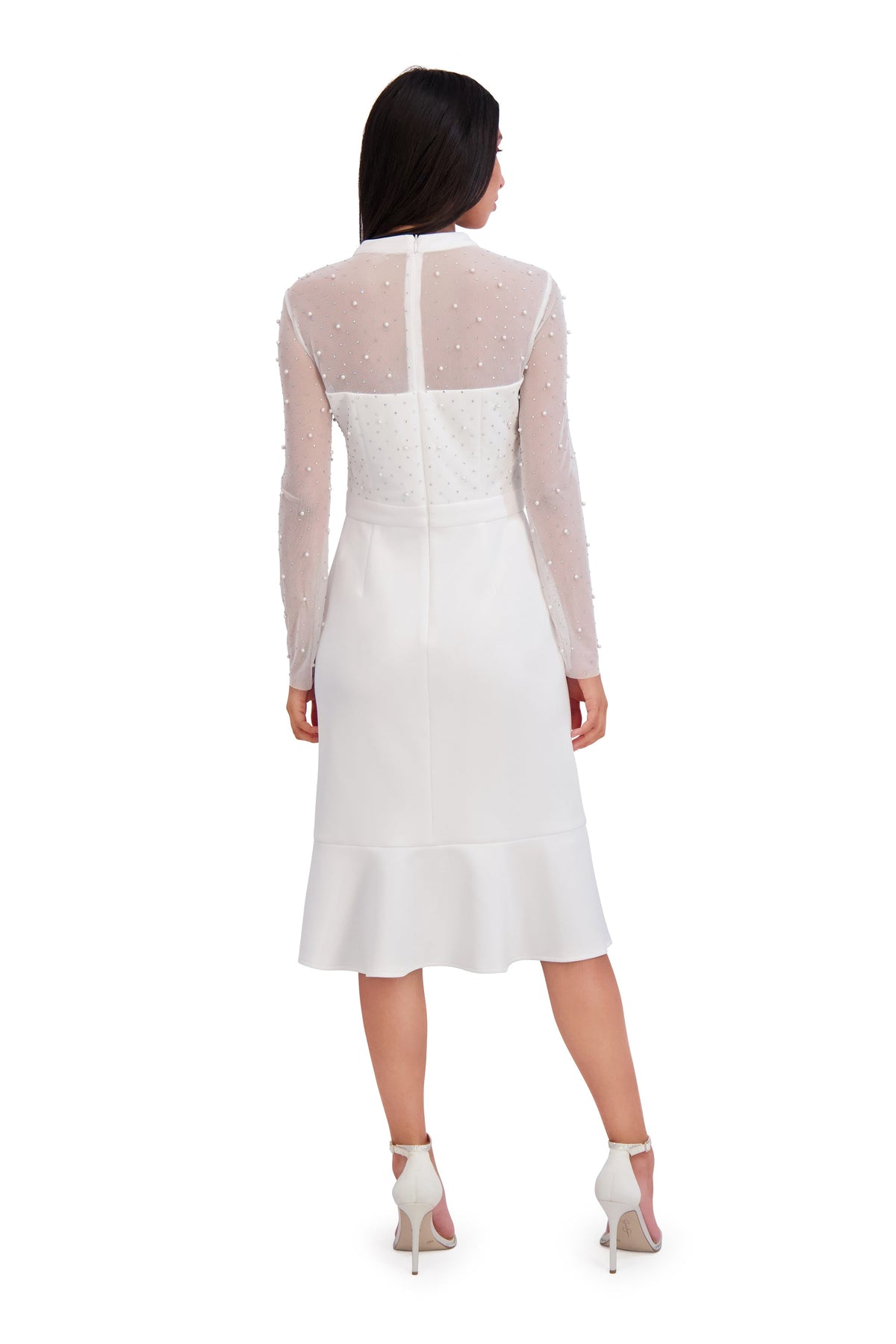 Laurenda Beaded Pearl Illusion Mesh Midi