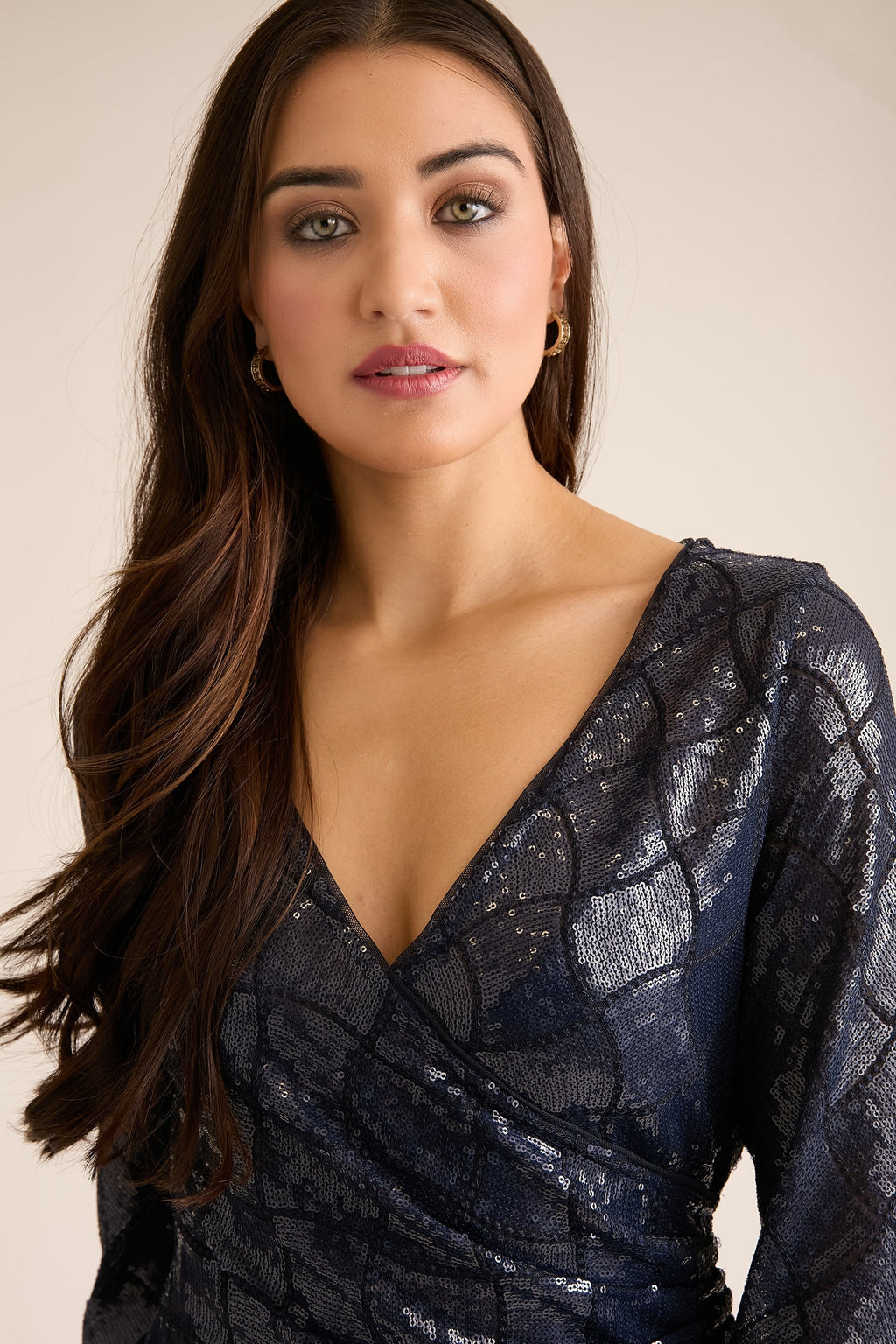 Rosaline Long Sleeve Diamond Sequin Blouse Top
