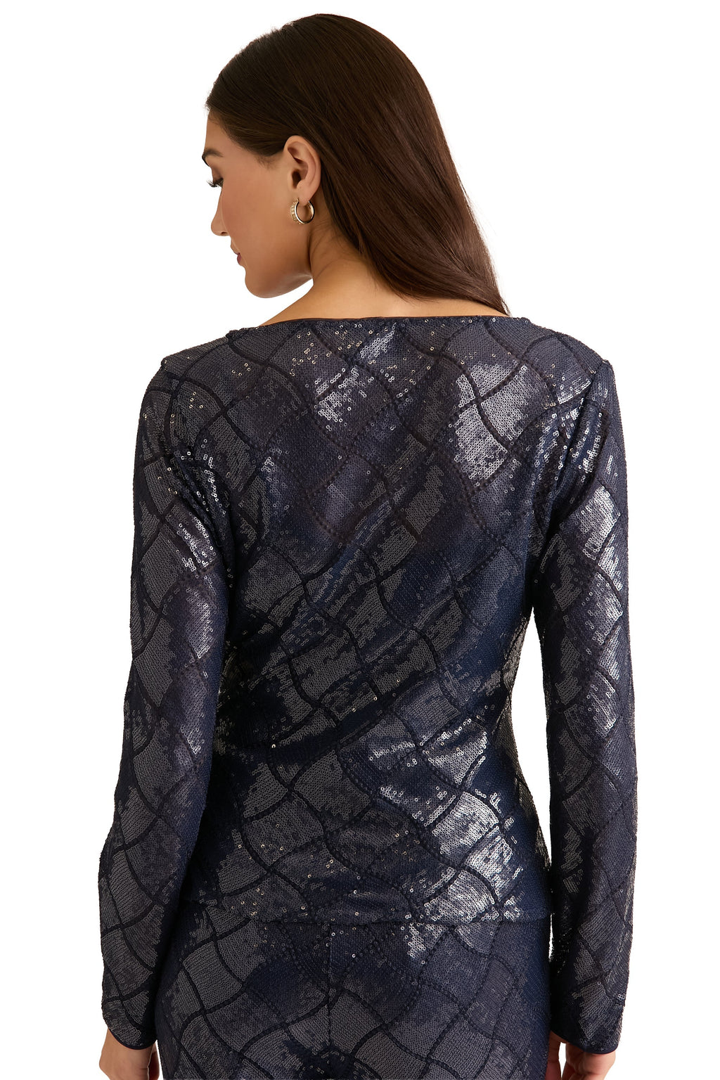 Rosaline Long Sleeve Diamond Sequin Blouse Top