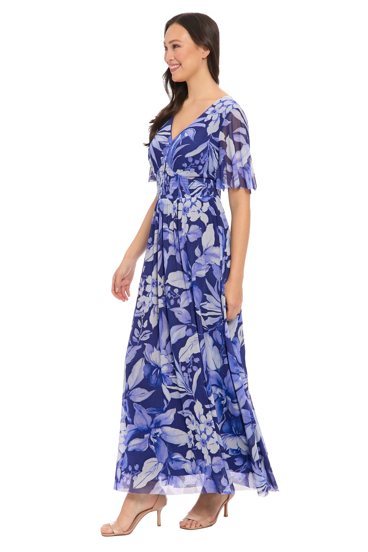 Leila Smocked Waist Mesh Maxi in Nature's Harmony