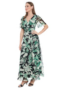 Leila Smocked Waist Mesh Maxi in Nature's Harmony