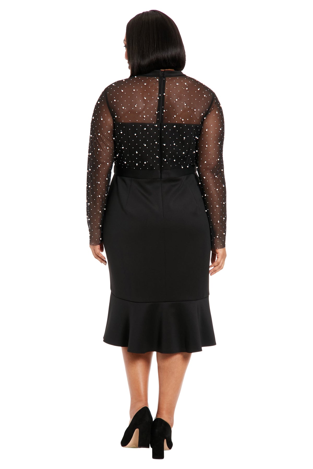 Laurenda Beaded Pearl Illusion Mesh Midi
