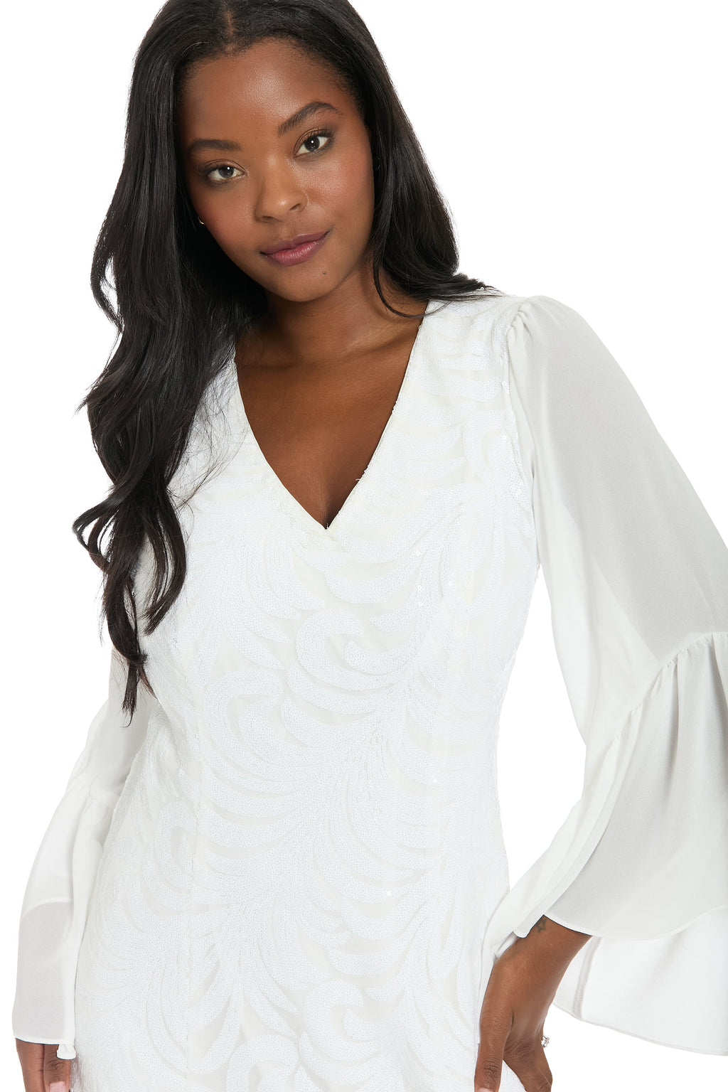 Maud Sheer Flounce Sleeve in Oceanic Sequin