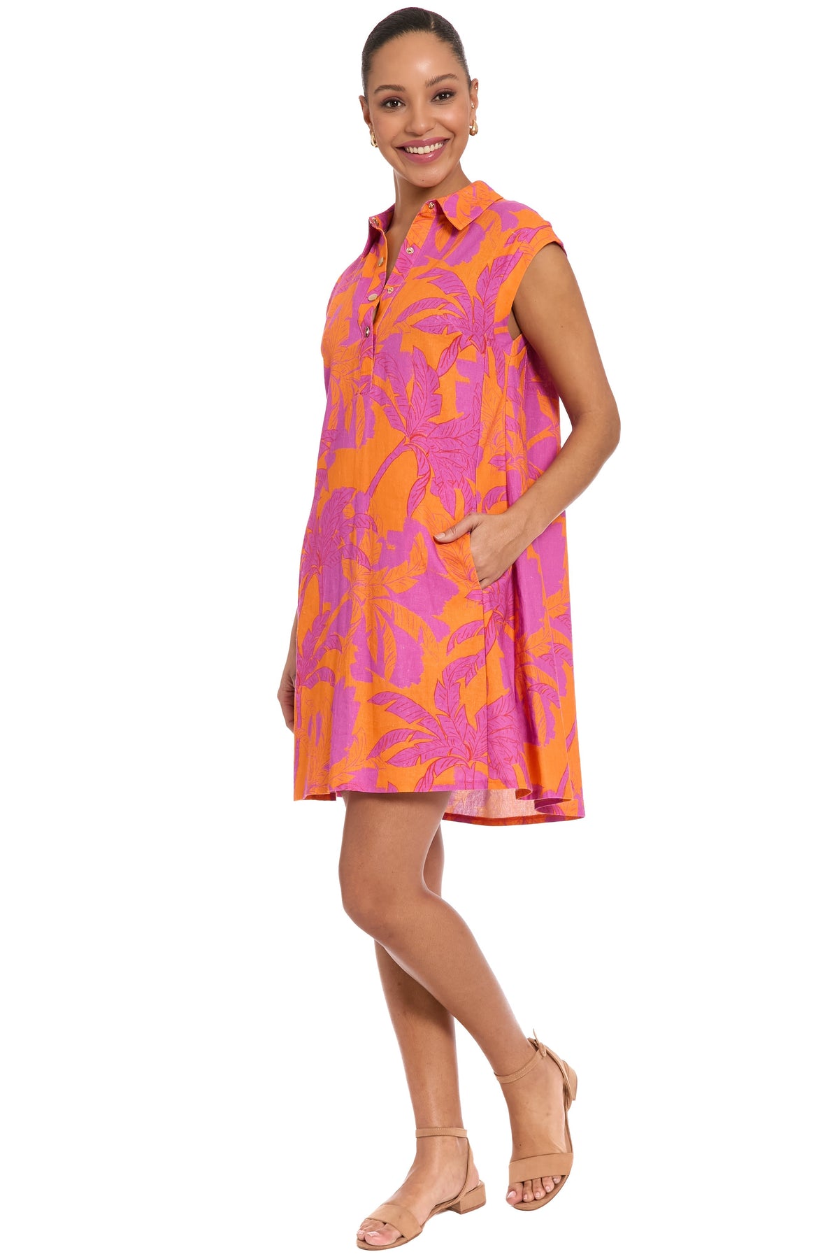 Tessa Collared Sleeveless Linen Dress