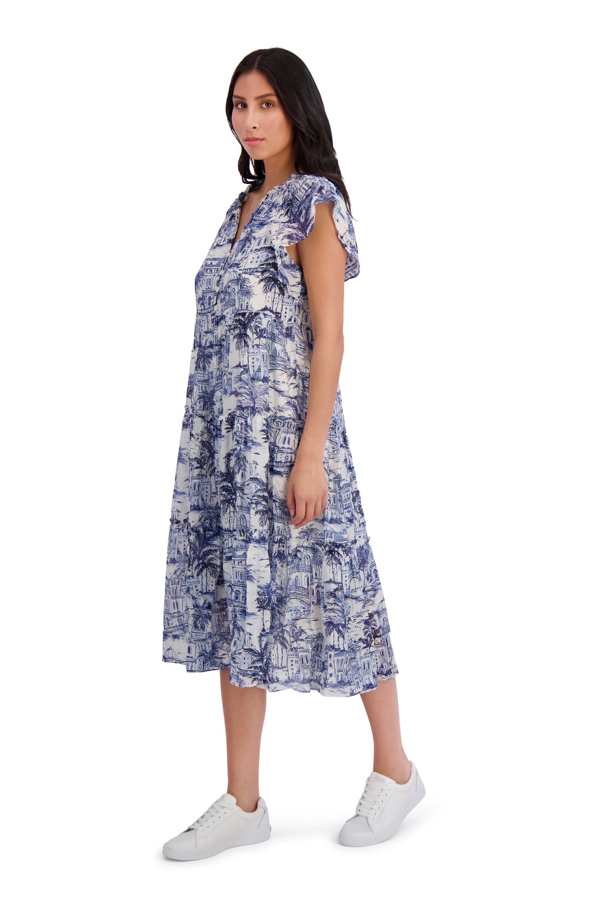 Trini Flutter Sleeve Tiered Midi