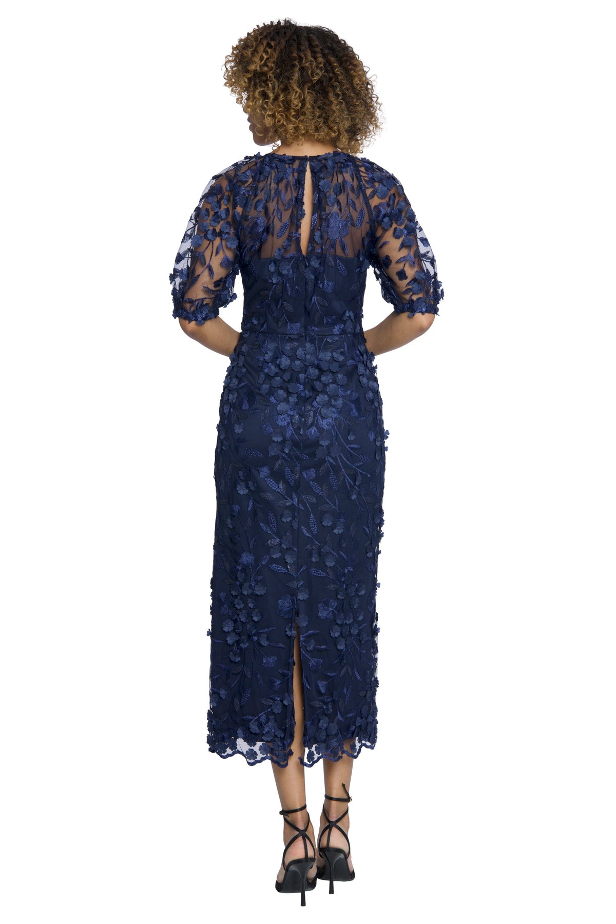 Marigold Dress Textured 3D Embroidered Tea Length