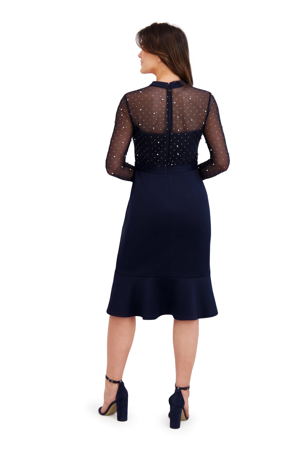 Laurenda Beaded Pearl Illusion Mesh Midi