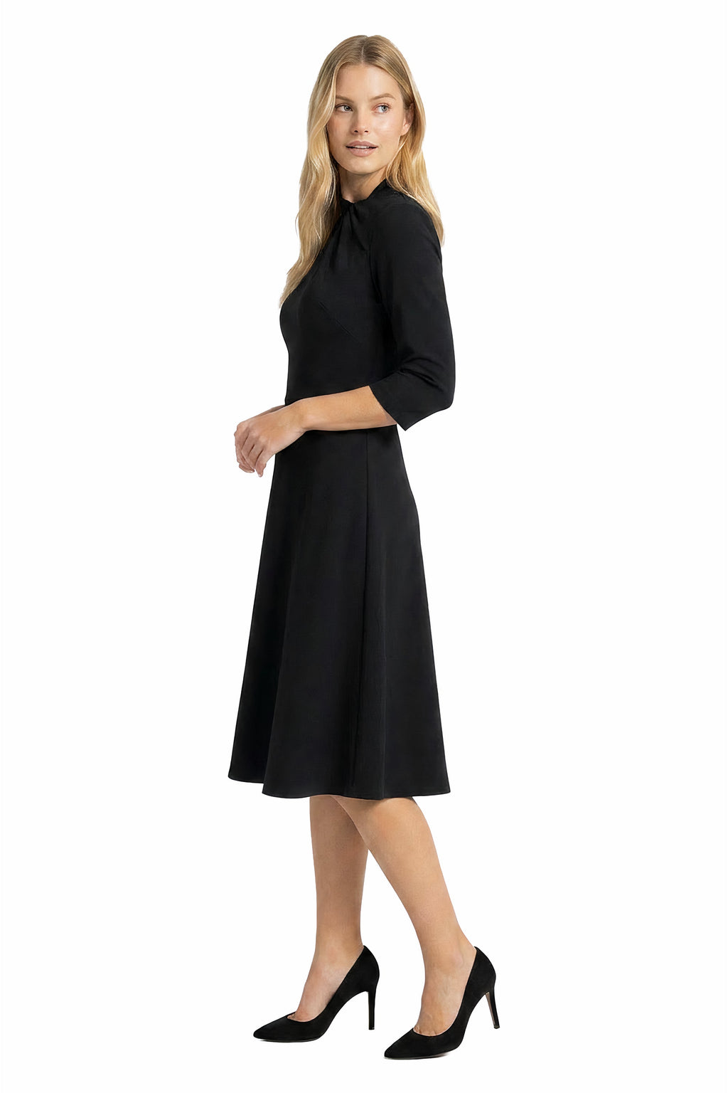 Theodora Twist Neck Fit-and-Flare Dress