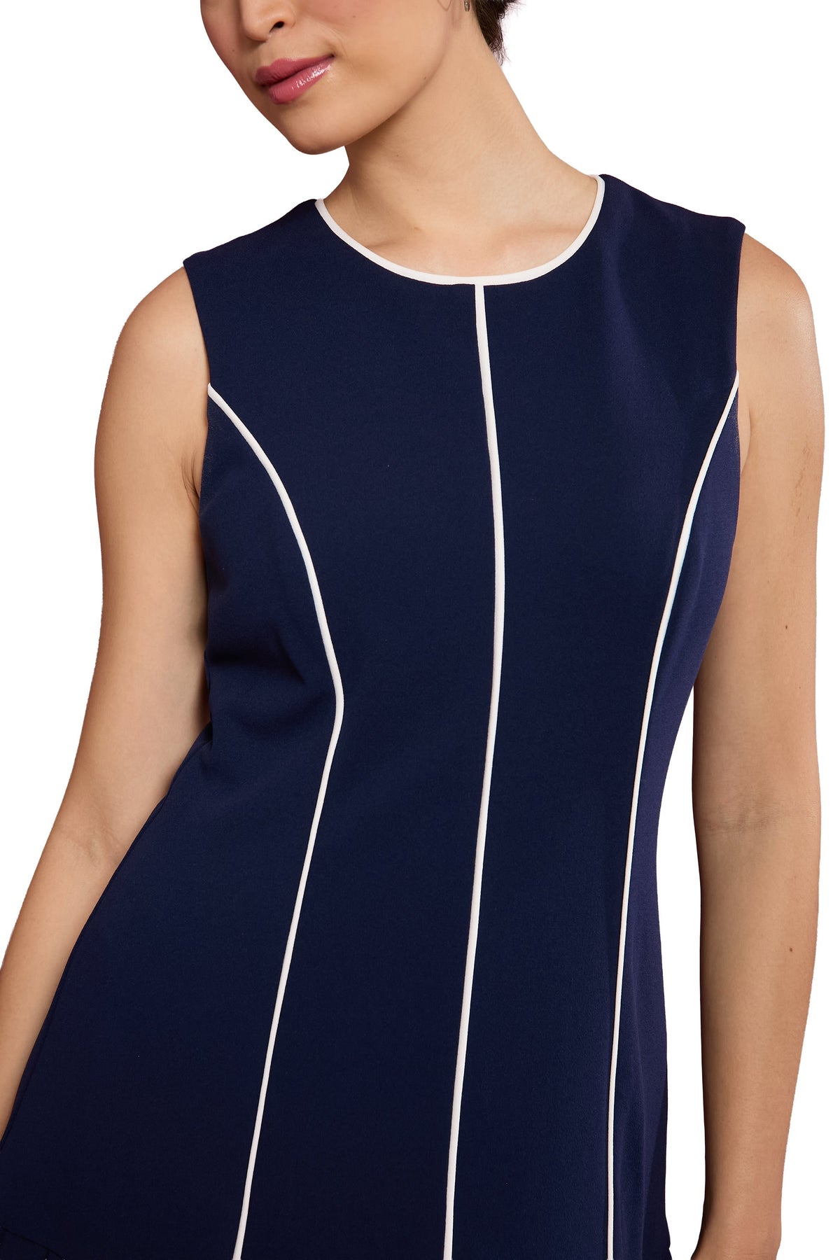 Nani Contrast Piped Pleated Dress in Navy - FINAL SALE